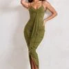Dorothy | Olive Green Plunge V Neckline Ruffle Midi Dress 1 Dorothy | Olive Green Plunge V Neckline Ruffle Midi Dress -Sangyong Store WB HR CL129312 00735