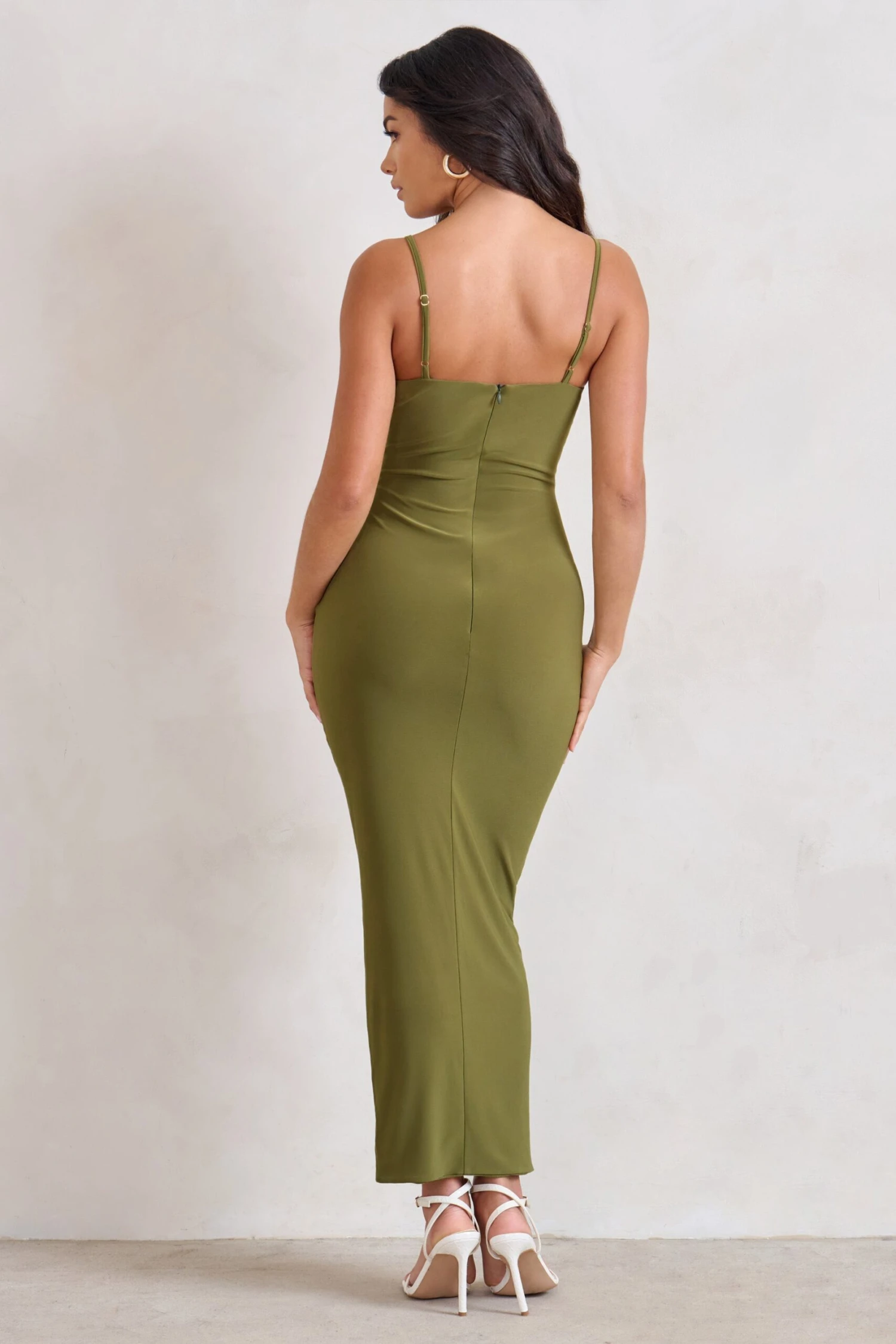 Dorothy | Olive Green Plunge V Neckline Ruffle Midi Dress 5 Dorothy | Olive Green Plunge V Neckline Ruffle Midi Dress - Image 3