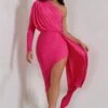 Catherine | Hot Pink Asymmetric Midi Dress With Statement Drape -Sangyong Store WB HR CL129314 CatherineHotPinkAsymmetricMidiDressWithStatementDrape4
