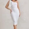 Samantha | White One Shoulder Bow Detail Midi Dress -Sangyong Store WB HR CL129316 SamanthaWhiteOneShoulderBowDetailMidiDress4