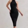 Chrissy | Black Halterneck Ruched Midi Dress -Sangyong Store WB HR CL129317 ChrissyBlackHalterneckRuchedMidiDress1