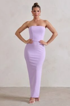Dina | Lilac Bandeau Maxi Dress With Split -Sangyong Store WB HR CL129322 DinaLilacBandeauMaxiDressWithSplit0