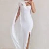 Emmey | White Asymmetric Cut Out Maxi Dress With Statement Cape 2 Emmey | White Asymmetric Cut Out Maxi Dress With Statement Cape -Sangyong Store WB HR CL129324 EmmeyWhiteAsymmetricCutOutMaxiDressWithStatementCape2