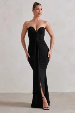 Carrie | Black Sweetheart Neckline Maxi Dress With Statement Tie -Sangyong Store WB HR CL129327 CarrieBlackSweetheartNecklineMaxiDressWithStatementTie1 1
