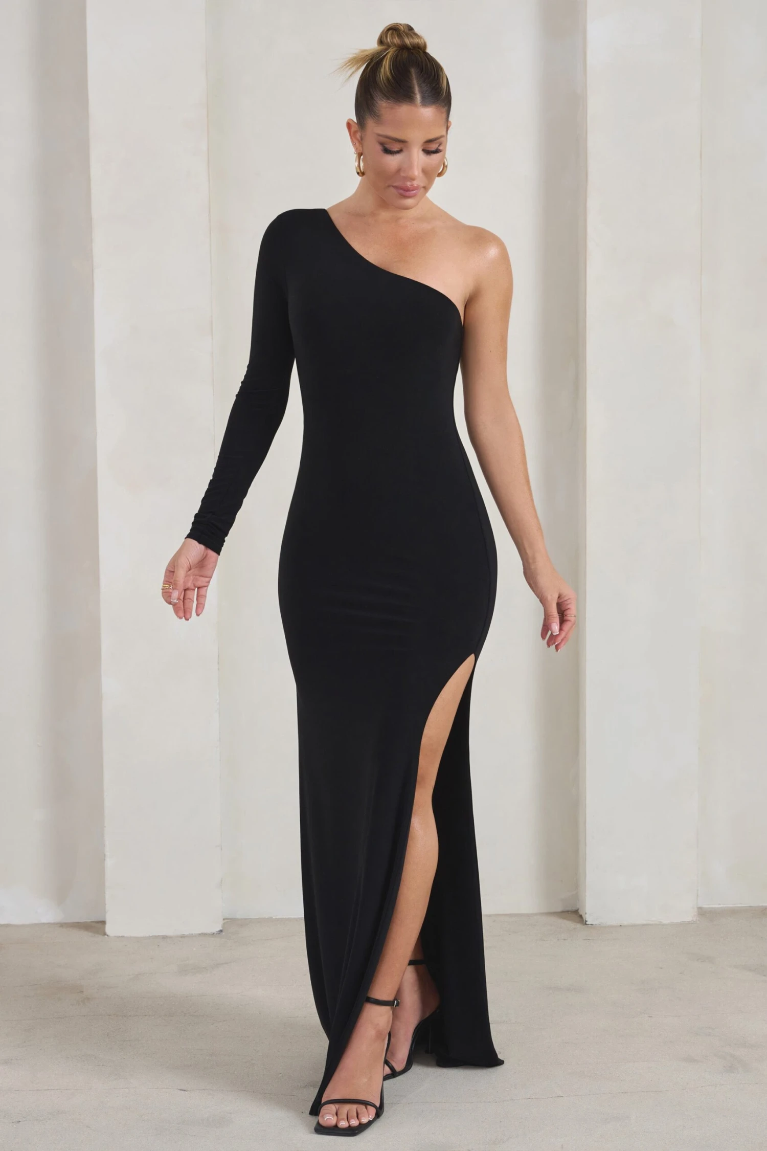 Melanie | Black One Shoulder Split Maxi Dress 6 Melanie | Black One Shoulder Split Maxi Dress - Image 4