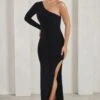 Melanie | Black One Shoulder Split Maxi Dress -Sangyong Store WB HR CL129339 MelanieBlackOneShoulderSplitMaxiDress2