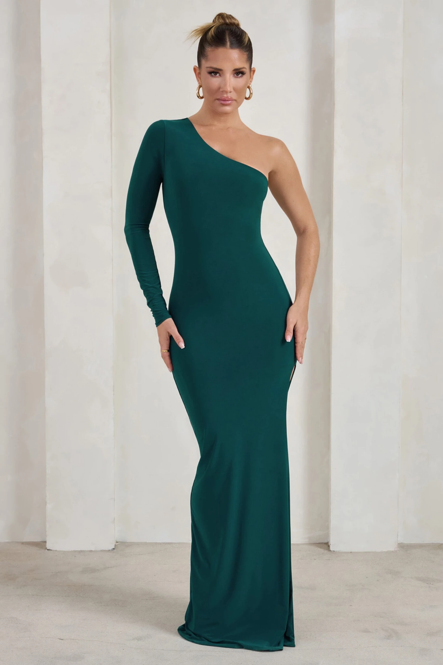 Melanie | Green One Shoulder Split Maxi Dress 3 Melanie | Green One Shoulder Split Maxi Dress