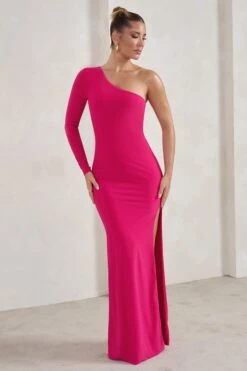 Melanie | Hot Pink One Shoulder Split Maxi Dress 11 Melanie | Hot Pink One Shoulder Split Maxi Dress -Sangyong Store WB HR CL129339 MelanieHotPinkOneShoulderSplitMaxiDress0