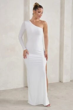 Melanie | White One Shoulder Split Maxi Dress 11 Melanie | White One Shoulder Split Maxi Dress -Sangyong Store WB HR CL129339 MelanieWhiteOneShoulderSplitMaxiDress2