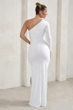 Melanie | White One Shoulder Split Maxi Dress 8 Melanie | White One Shoulder Split Maxi Dress -Sangyong Store WB HR CL129339 MelanieWhiteOneShoulderSplitMaxiDress5