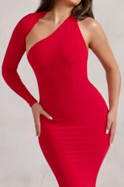 Katarina | Red One Shoulder Fishtail Maxi Dress -Sangyong Store WB HR CL129340 KatarinaRedOneShoulderFishtailMaxiDress6