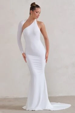 Katarina | White One Shoulder Fishtail Maxi Dress -Sangyong Store WB HR CL129340 KatarinaWhiteOneShoulderFishtailMaxiDress0