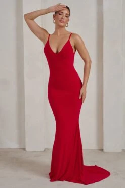 Endless Love | Red Backless Knot Detail Fishtail Maxi Dress -Sangyong Store WB HR CL129343 EndlessLoveRedBacklessKnotDetailFishtailMaxiDress3