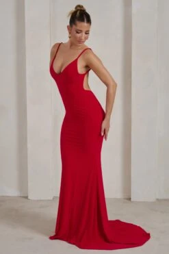 Endless Love | Red Backless Knot Detail Fishtail Maxi Dress -Sangyong Store WB HR CL129343 EndlessLoveRedBacklessKnotDetailFishtailMaxiDress4