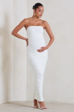 My Lady | Maternity White Strapless Bodycon Ruched Mesh Maxi Dress -Sangyong Store WB HR CL129396 MyLadyMaternityWhiteStraplessBodyconRuchedMeshMidiDress2