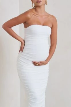 My Lady | Maternity White Strapless Bodycon Ruched Mesh Maxi Dress -Sangyong Store WB HR CL129396 MyLadyMaternityWhiteStraplessBodyconRuchedMeshMidiDress3