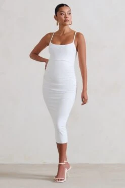 Raquel | White Maternity Cami Midi Dress With Split -Sangyong Store WB HR CL129398 Raquel WhiteMaternityCamiMidiDressWithSplit2