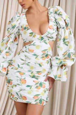 Limoncello | Lemon Print Ruched Cut-Out Mini Dress With Puff Sleeves 9 Limoncello | Lemon Print Ruched Cut-Out Mini Dress With Puff Sleeves -Sangyong Store WB HR CL129411145 LimoncelloLemonPrintRuchedCut OutMidiDressWithPuffSleeves4