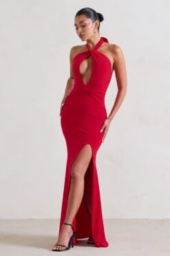 Luxuria | Red Halter Cut Out Maxi Dress -Sangyong Store WB HR CL129495 Luxuria RedHalterCutOutMaxiDress1 1