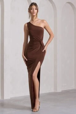 Coralina | Chocolate Brown Asymmetric Open-Back Split Maxi Dress -Sangyong Store WB HR CL129773106 CoralinaChocolateBrownAsymmetricOpen BackSplitMaxiDress1