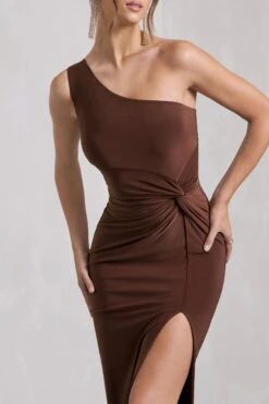 Coralina | Chocolate Brown Asymmetric Open-Back Split Maxi Dress -Sangyong Store WB HR CL129773106 CoralinaChocolateBrownAsymmetricOpen BackSplitMaxiDress4