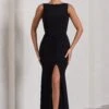 My Presence | Black Ruched Fishtail Split Maxi Dress