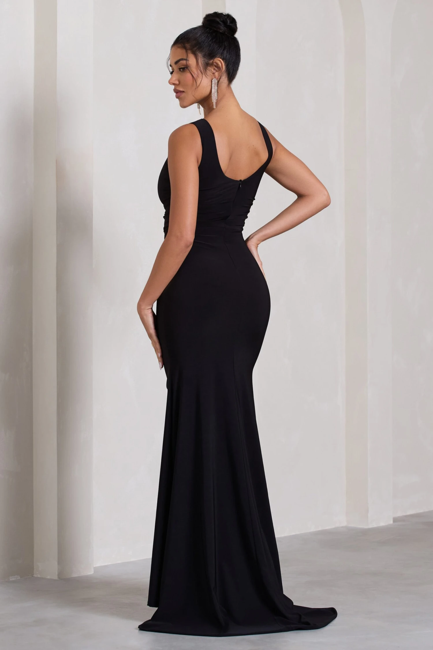 My Presence | Black Ruched Fishtail Split Maxi Dress 4 My Presence | Black Ruched Fishtail Split Maxi Dress - Image 2