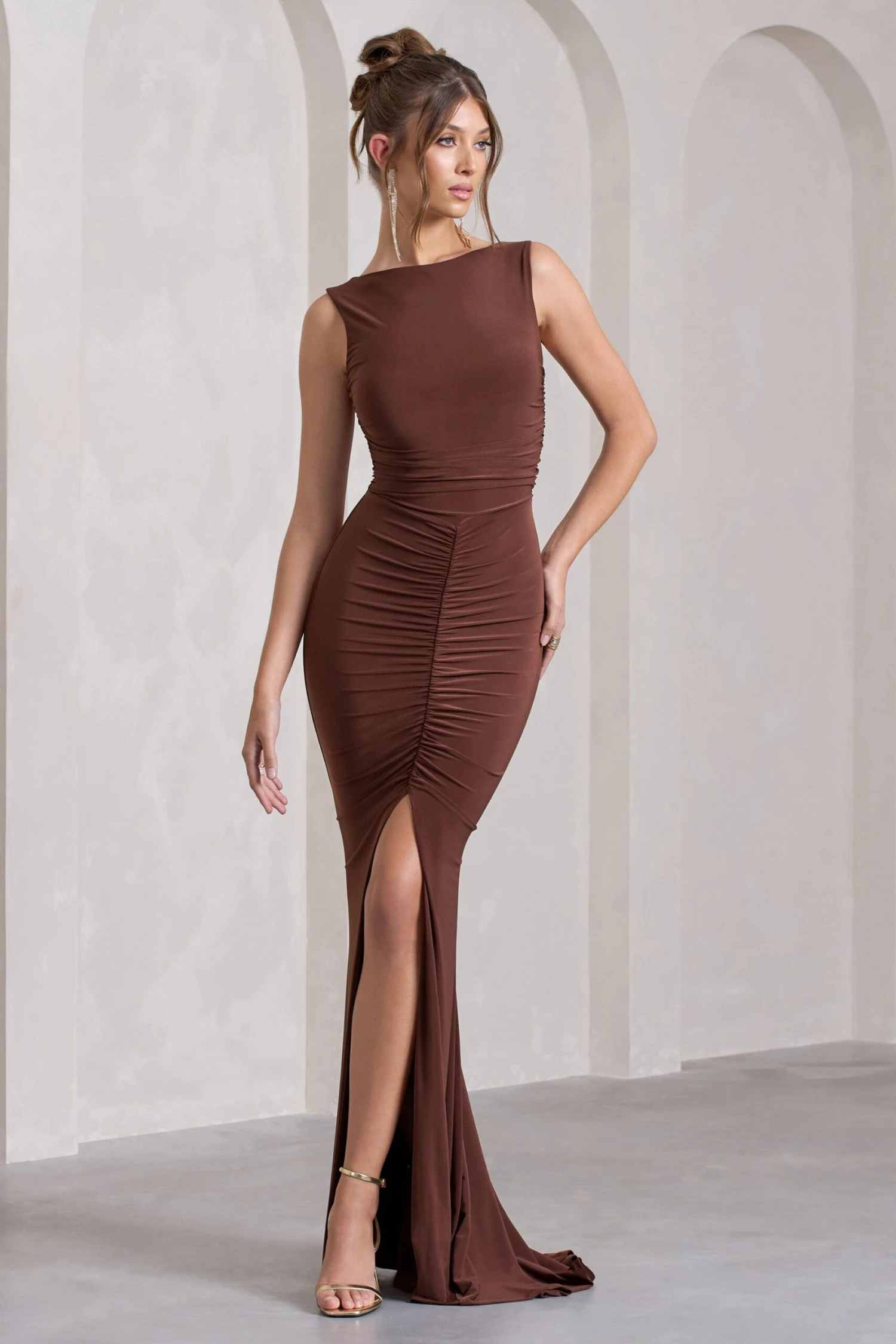 My Presence | Chocolate Brown Low-Back Fishtail Split Maxi Dress 7 My Presence | Chocolate Brown Low-Back Fishtail Split Maxi Dress - Image 5
