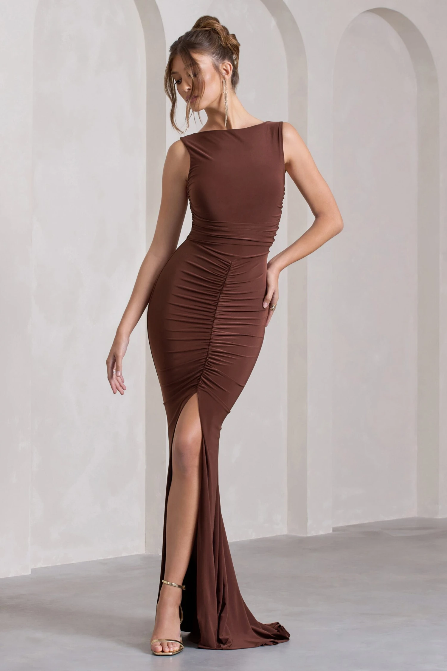 My Presence | Chocolate Brown Low-Back Fishtail Split Maxi Dress 3 My Presence | Chocolate Brown Low-Back Fishtail Split Maxi Dress