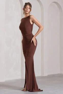 My Presence | Chocolate Brown Low-Back Fishtail Split Maxi Dress 10 My Presence | Chocolate Brown Low-Back Fishtail Split Maxi Dress -Sangyong Store WB HR CL129780106 MyPresenceChocolateBrownLow BackFishtailSplitMaxiDress5