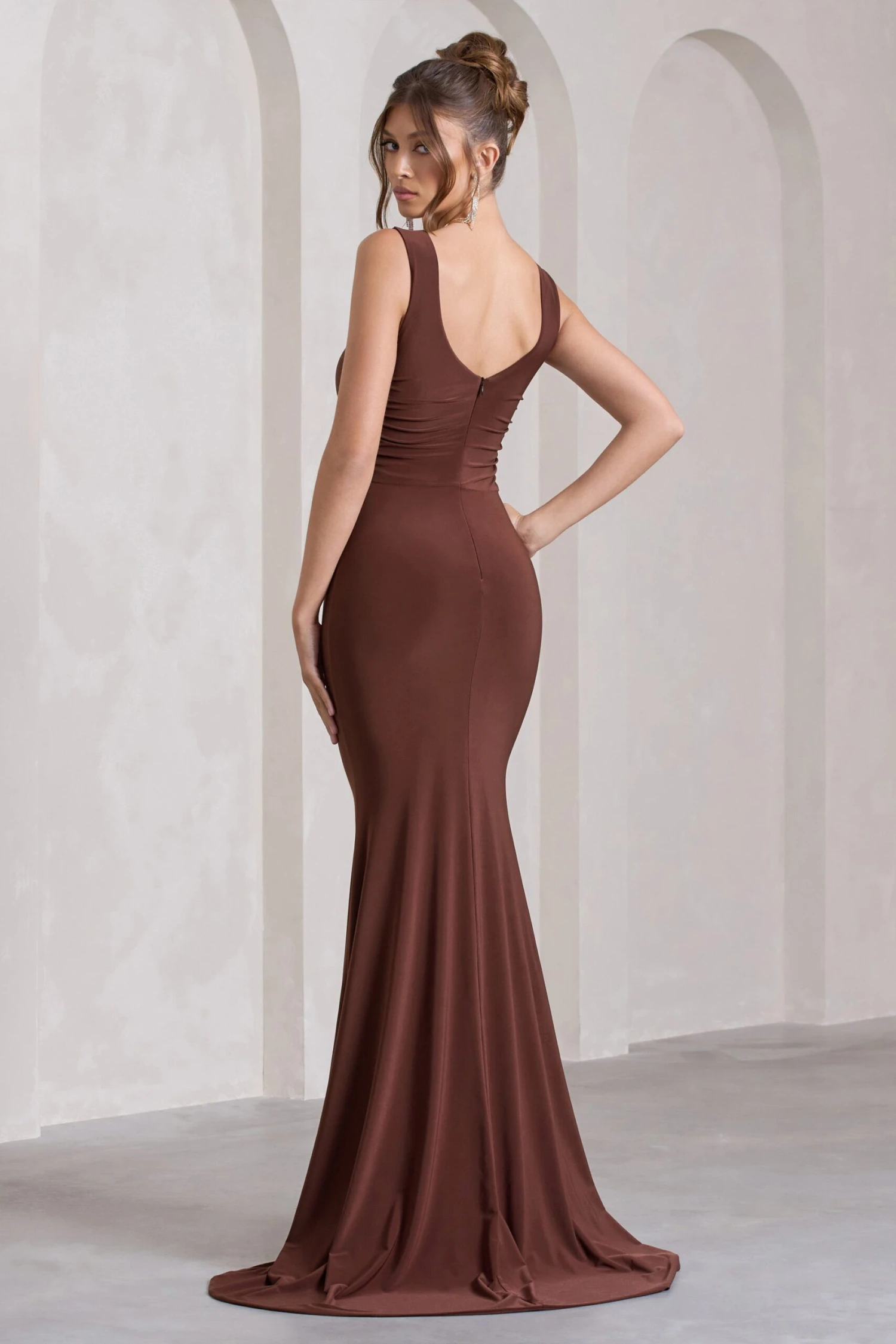 My Presence | Chocolate Brown Low-Back Fishtail Split Maxi Dress 4 My Presence | Chocolate Brown Low-Back Fishtail Split Maxi Dress - Image 2