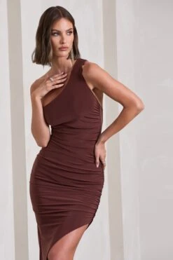 This Way | Chocolate Brown Ruched Asymmetric Open-Back Maxi Dress 9 This Way | Chocolate Brown Ruched Asymmetric Open-Back Maxi Dress -Sangyong Store WB HR CL129798002 ThisWayChocolateBrownRuchedAsymmetricOpen BackMaxiDress7
