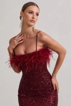 In Your Head | Plum Sequin Strappy Midi Dress With Feathers 9 In Your Head | Plum Sequin Strappy Midi Dress With Feathers -Sangyong Store WB HR CL129925112 InYourHead PlumSequinStrappyMidiDressWithFeathers9