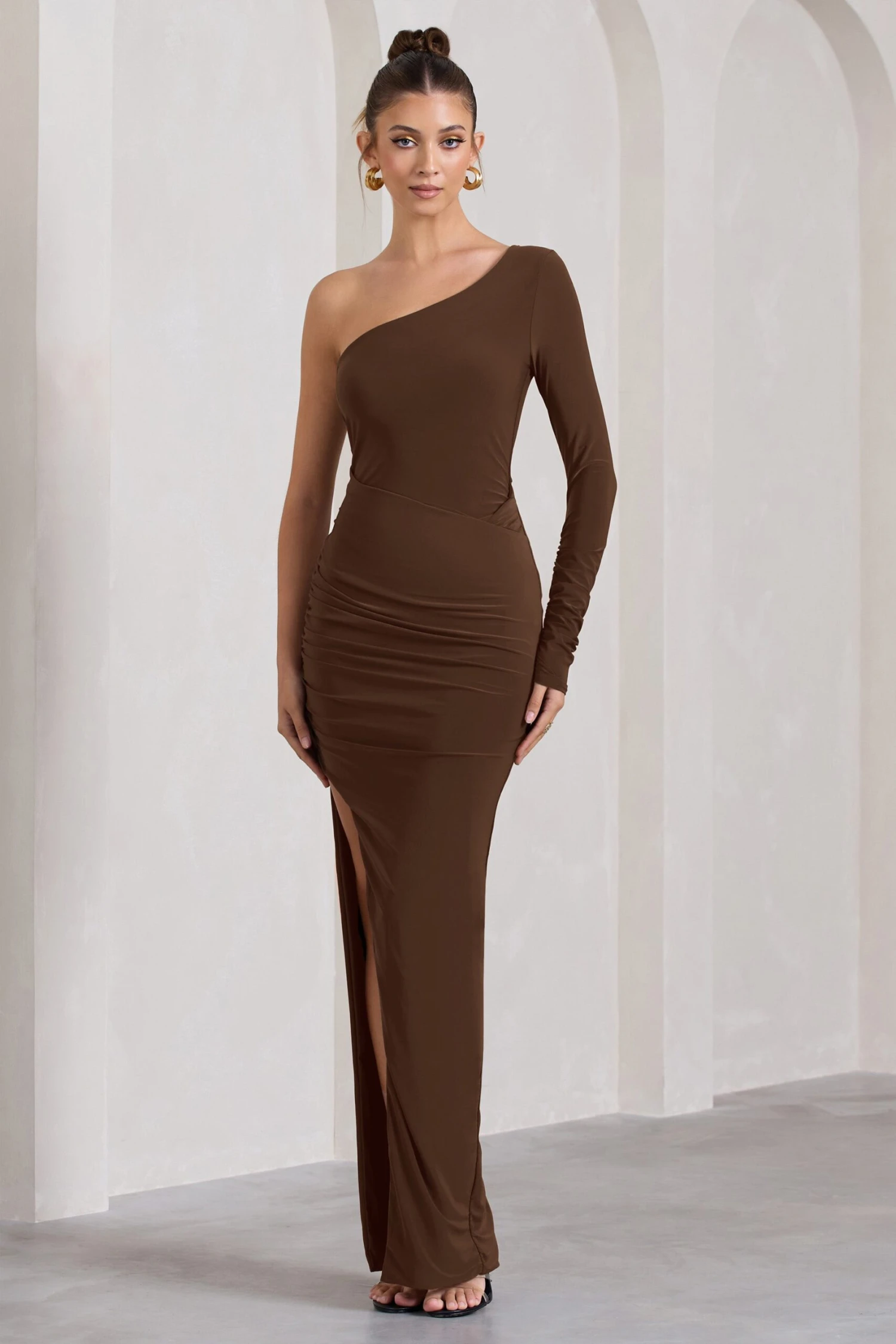 Mallory | Chocolate Brown Asymmetric Split Maxi Dress 6 Mallory | Chocolate Brown Asymmetric Split Maxi Dress - Image 4