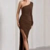 Mallory | Chocolate Brown Asymmetric Split Maxi Dress -Sangyong Store WB HR CL130001167 MalloryChocolateBrownAsymmetricSplitWrapMaxiDress4