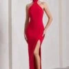 Pamela | Red Halter-Neck Sleeveless Split Maxi Dress 2 Pamela | Red Halter-Neck Sleeveless Split Maxi Dress -Sangyong Store WB HR CL130021004 PamelaRedHalter NeckSleevelessSplitMaxiDress0