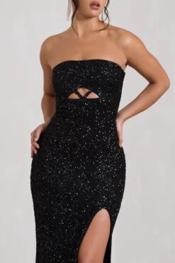Illuminate | Black Sequin Bandeau Cut Out Split Maxi Dress 9 Illuminate | Black Sequin Bandeau Cut Out Split Maxi Dress -Sangyong Store WB HR CL130033002 IlluminateBlackSequinBandeauCutOutSplitMaxiDress5