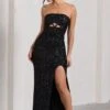 Illuminate | Black Sequin Bandeau Cut Out Split Maxi Dress -Sangyong Store WB HR CL130033002 IlluminateBlackSequinBandeauCutOutSplitMaxiDress7