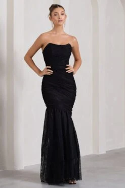 Encapsulate | Black Lace Ruched Strapless Fishtail Maxi Dress -Sangyong Store WB HR CL132005002 EncapsulateBlackLaceRuchedStraplessFishtailMaxiDress1