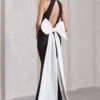 Bestow | Black Open-Back Maxi Dress With Oversized White Bow