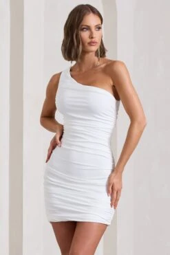 Onyx | White Ruched Asymmetric Mini Dress -Sangyong Store WB HR CL132221005 OnyxWhiteRuchedAsymmetricMiniDress3