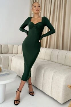 Sammy | Dark Green Bodycon Sweetheart Midi Dress -Sangyong Store WB HR IMG 3509