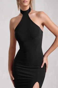 Pamela | Black Halter-Neck Sleeveless Split Maxi Dress -Sangyong Store WB WB CC CL130021002 PamelaBlackHalter NeckSleevelessSplitMaxiDress8