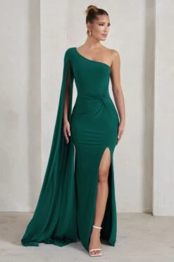 Romi | Bottle Green One Shoulder Twist Design Maxi Dress -Sangyong Store WB WB CL127683 RomiBottleGreenOneShoulderTwistDesignMaxiDress0