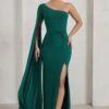 Romi | Bottle Green One Shoulder Twist Design Maxi Dress -Sangyong Store WB WB CL127683 RomiBottleGreenOneShoulderTwistDesignMaxiDress2