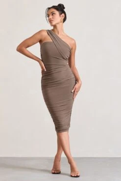 Contour | Mocha One Shoulder Bodycon Midi Dress 11 Contour | Mocha One Shoulder Bodycon Midi Dress -Sangyong Store WB CL126710038 ContourMochaOneShoulderBodyconMidiDress2